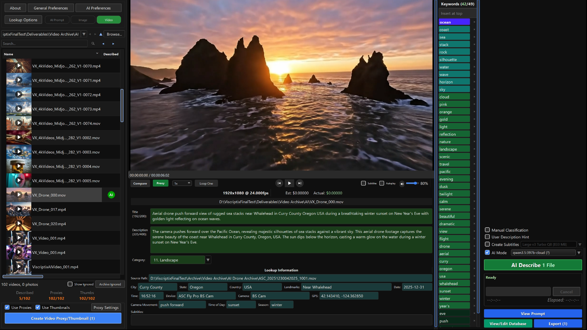Viscriptix application — DJI drone workflow with GPS, telemetry, and automatic location detection